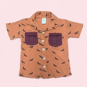 Kate Quinn Military Polo Shirt 2T Burnt Orange Fox Print Collared Button Up VGUC